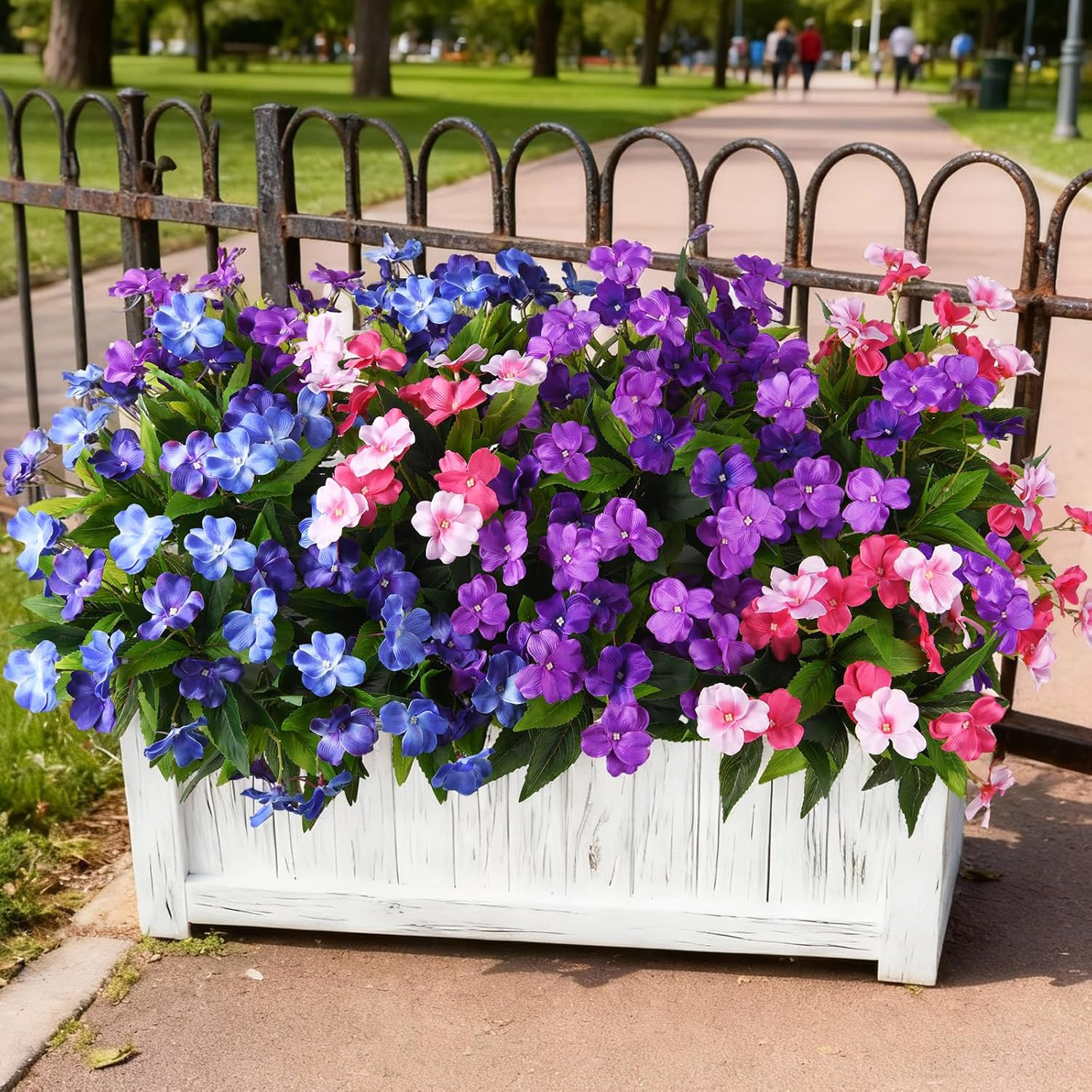 Artificial Impatiens Flowers for Outdoors, 6 Bundles Silk Fake Flowers for Sprin