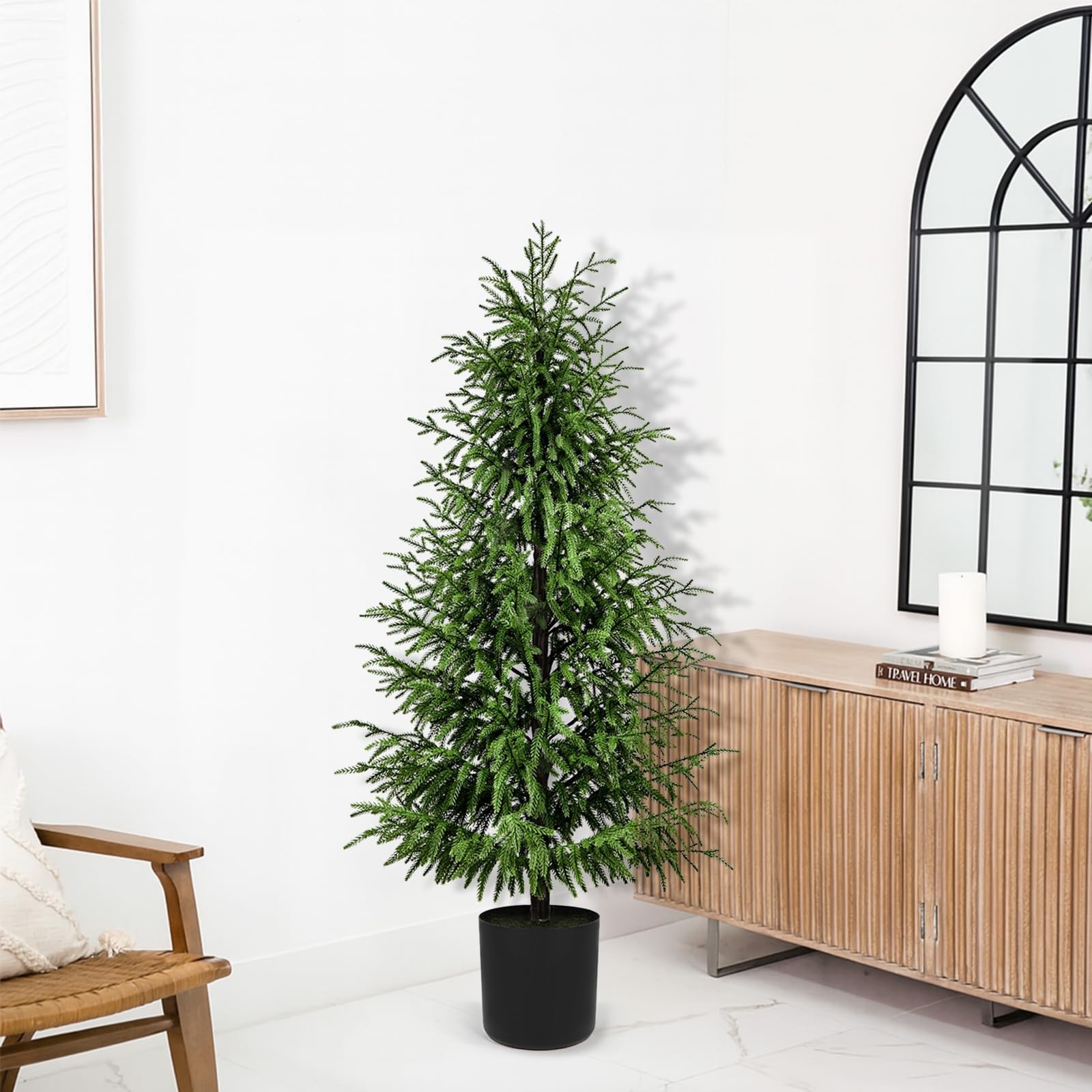 5FT Faux Topiary Trees – UV Resistant Potted Pine Shrubs for Indoor/Outdoor Déco