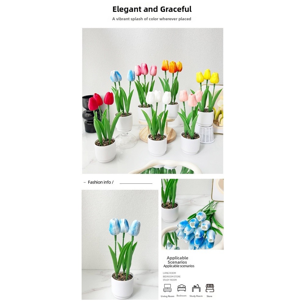 Artificial Tulip with PU Pot for Nordic Aesthetic 10 10 25cm for Decor Setup