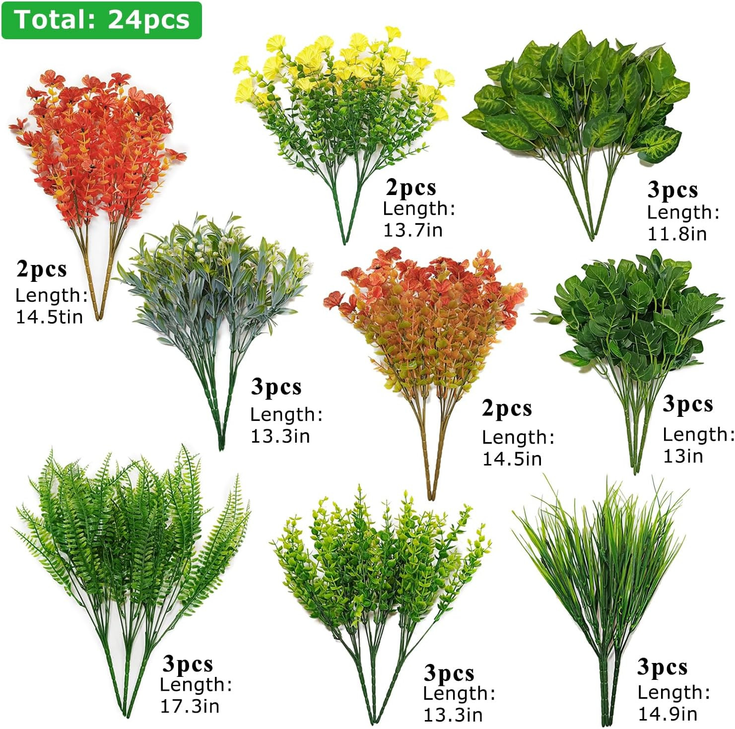 24 Pcs Realistic Faux Plants for Home, Patio, Garden & Yard Decor