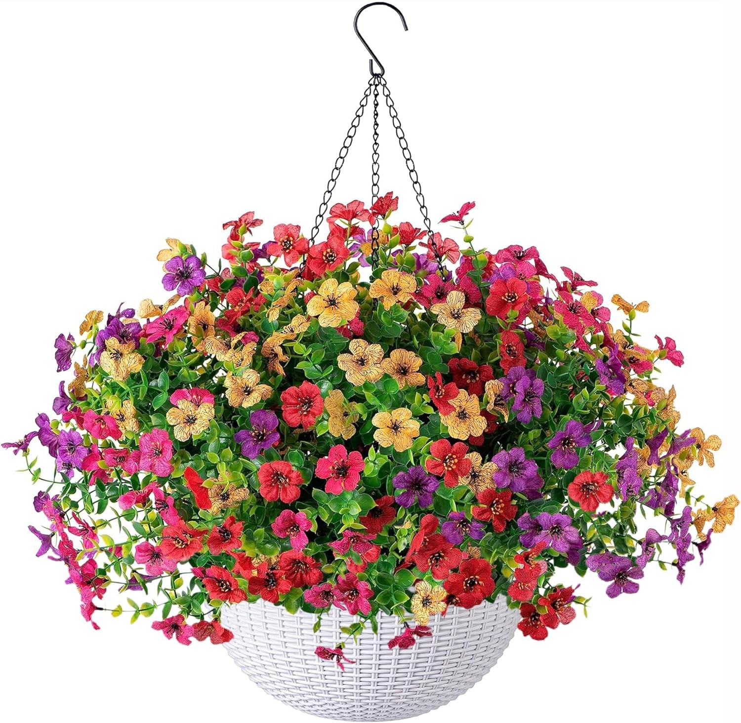 HyeFlora Artificial Faux Hanging Plants Flowers Basket for Summer Outdoor