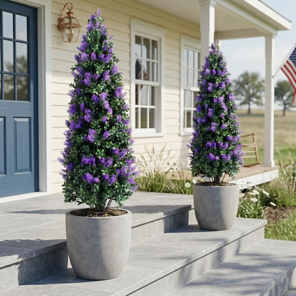 Set of 2 UV Resistant 3.3FT Artificial Lavender Topiary Trees for Indoor/Outdoor