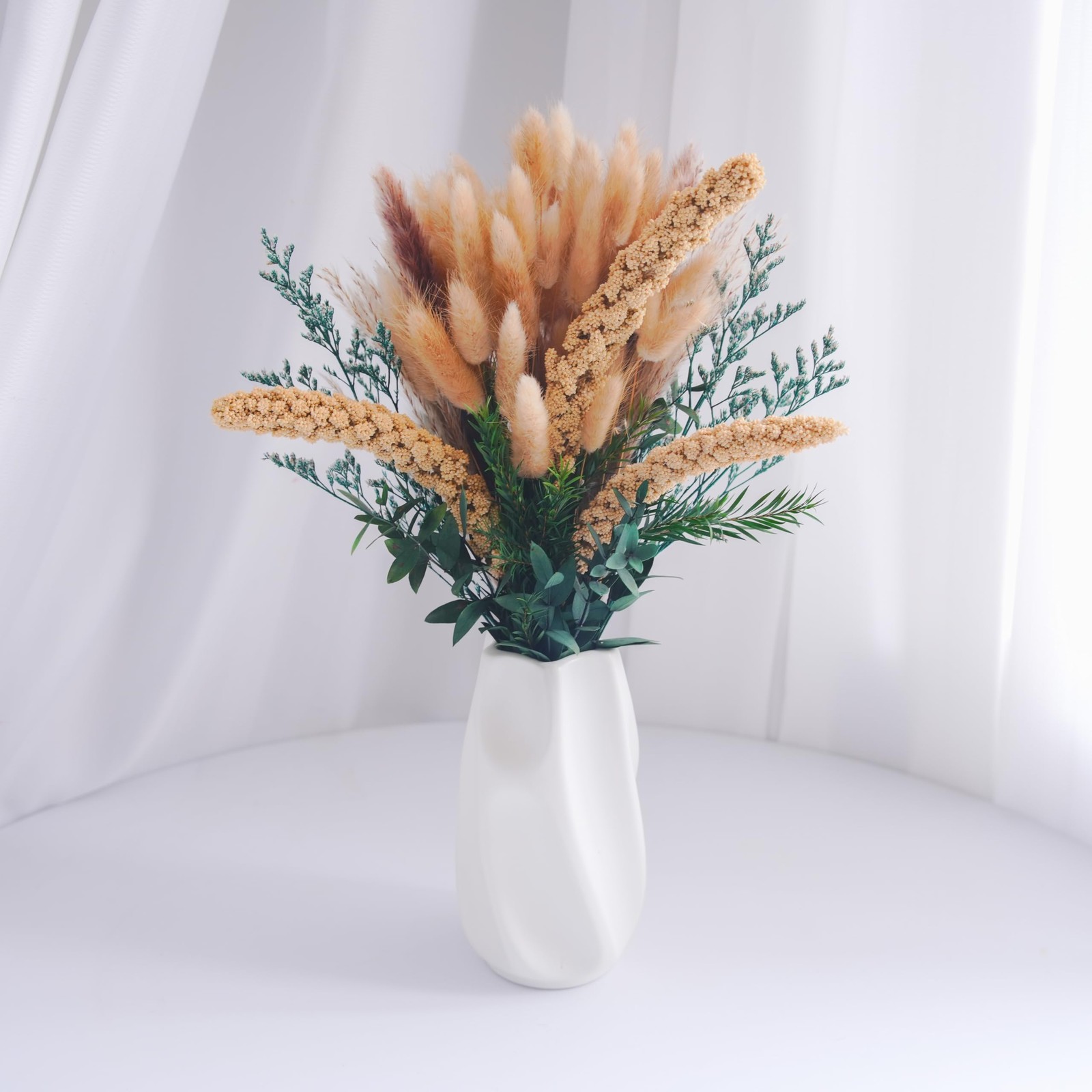 17.7in Pampas Grass Decor Natural Dried Flowers Bouquet Bunny Tails，Eucalyptu…