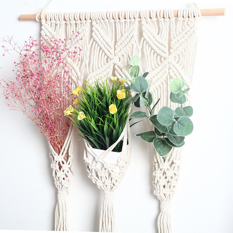Hand Woven Macrame Bohemian Hanging Flower Pot Wall Decor