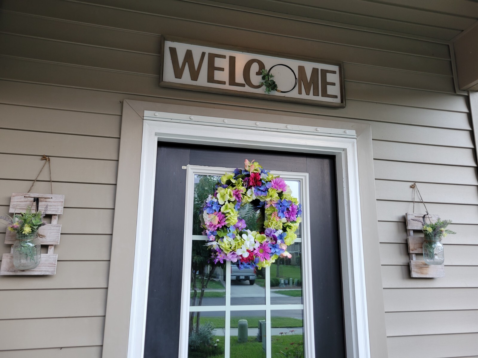 FLORAL one of a kind WREATH flowers Decor Front Door 16″ purple blue pink green