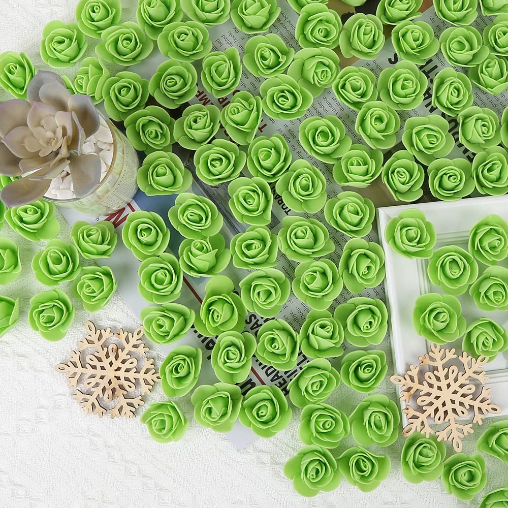 500 PCS Fruit Green Mini Foam Artificial Rose Head Bulk Fake Flower Crafts