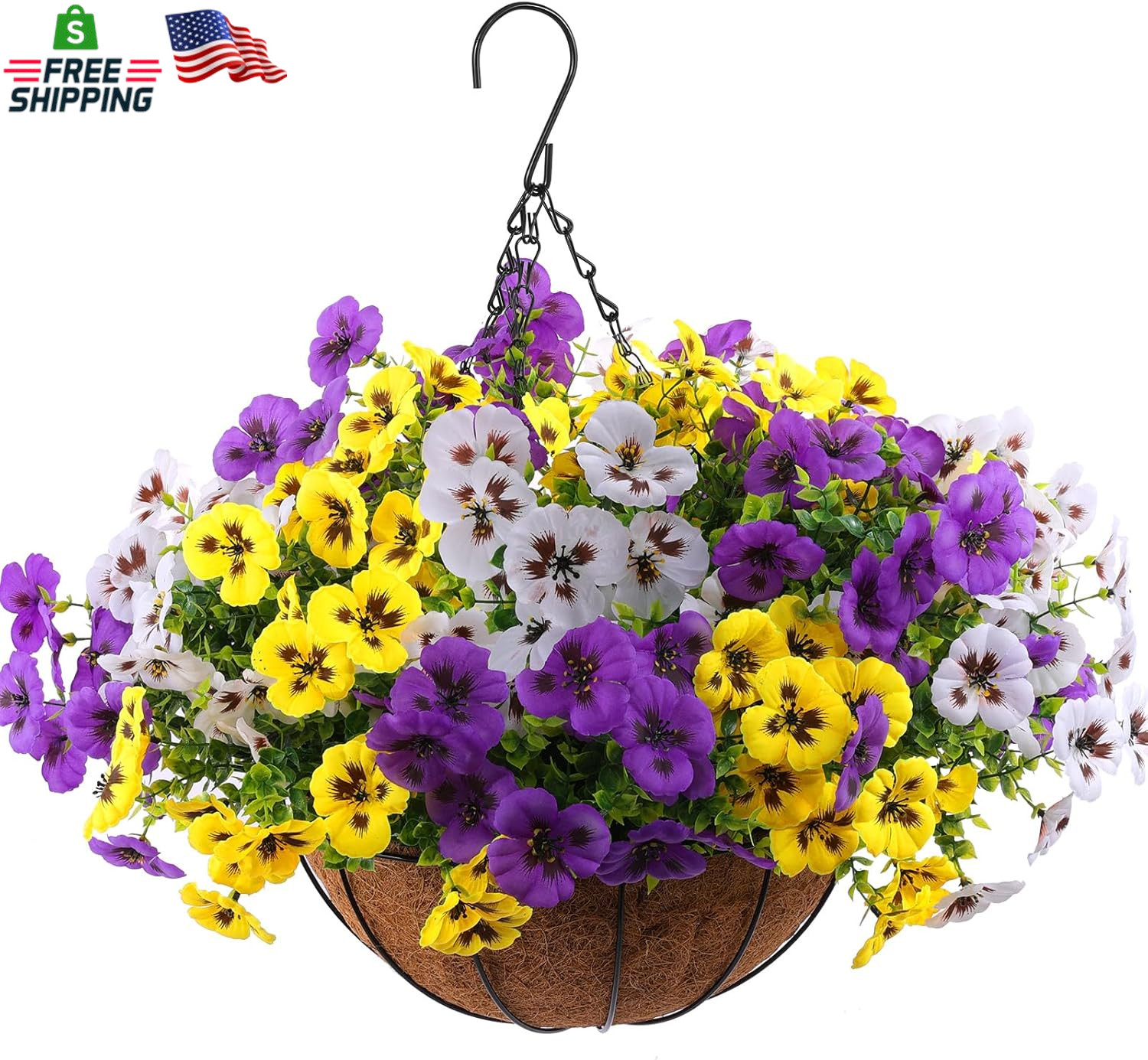 18 Pcs Artificial Fake Pansy Flowers for Outdoor, Faux Silk Pansies Spring Flowe
