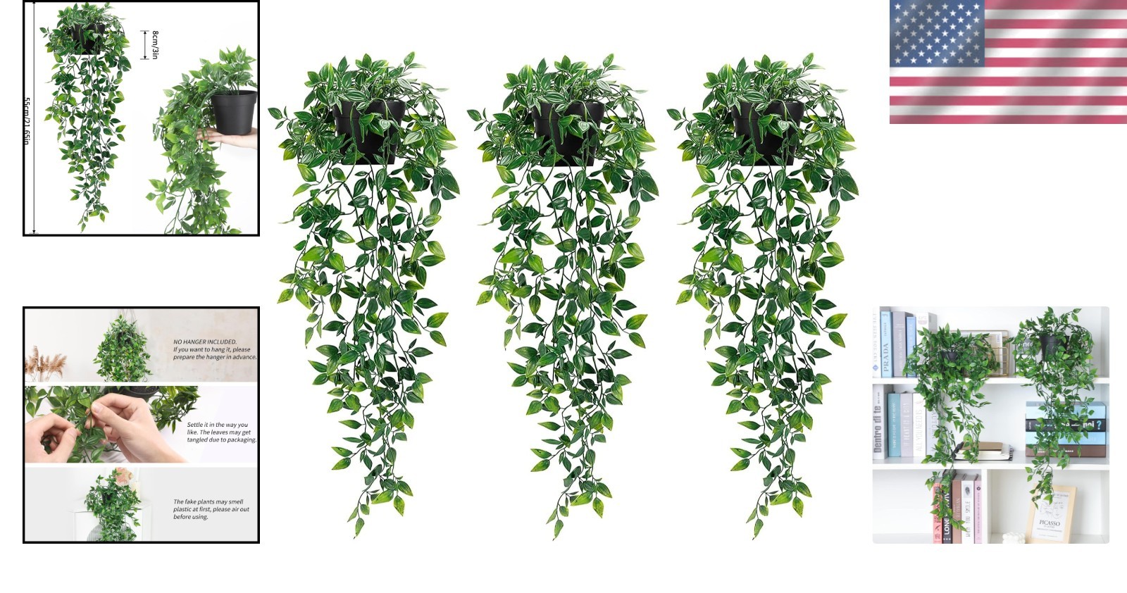 Chic 3 Pack Artificial Hanging Plants with Adjustable Shape for Custom Decor