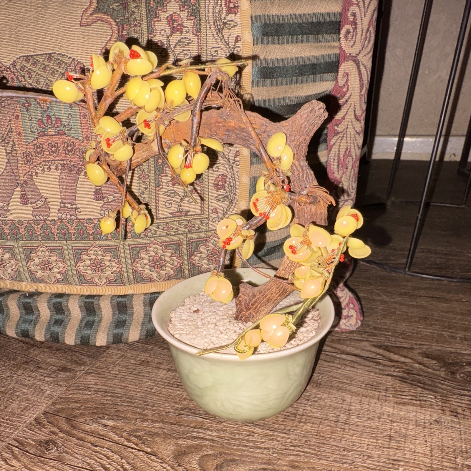 Artificial Yellow Blossom Branch Floral Arrangement & Centerpiece in Ceramic Pot