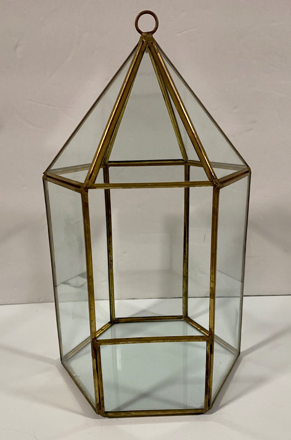 Vintage Glass 6 Sided Hanging Store Display Candle Holder Plant Terrarium 10×6″
