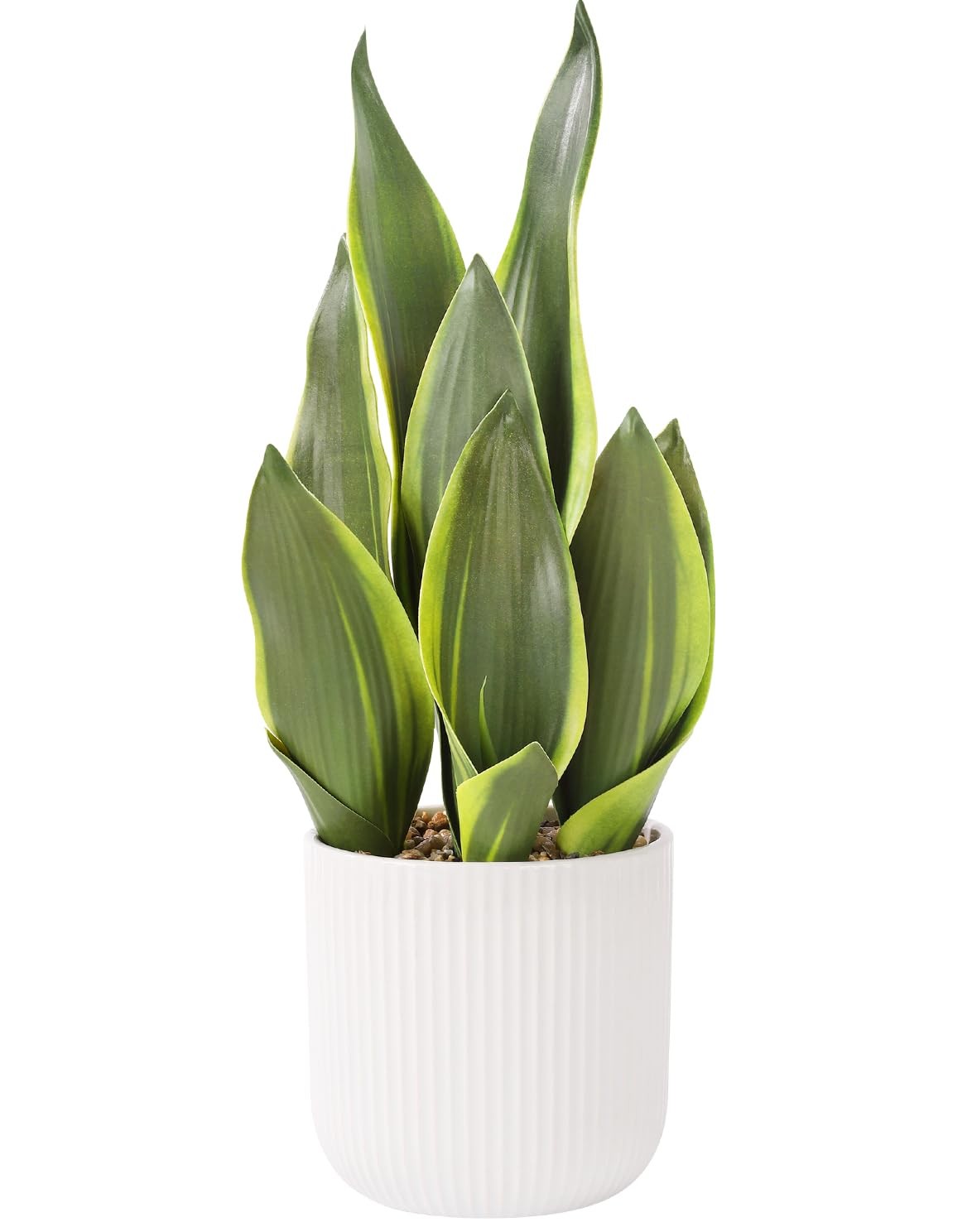 Artificial Realistic Snake Plant 16″ with White Ceramic Pot Fake Snake Plants…