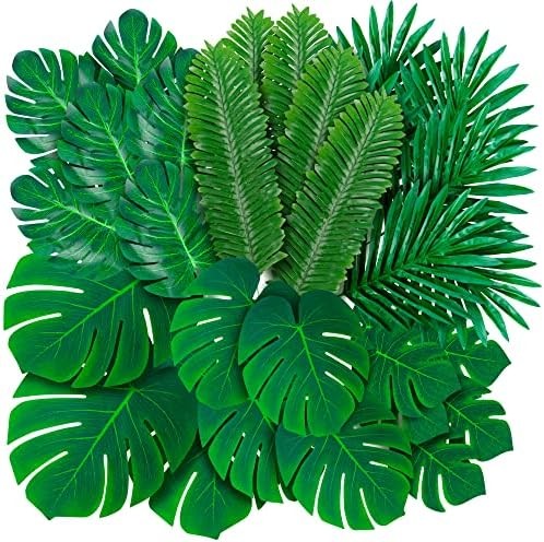 108 Pack Palm Leaves Artificial Tropical Monstera – 6 Kinds Large Small Green Fa