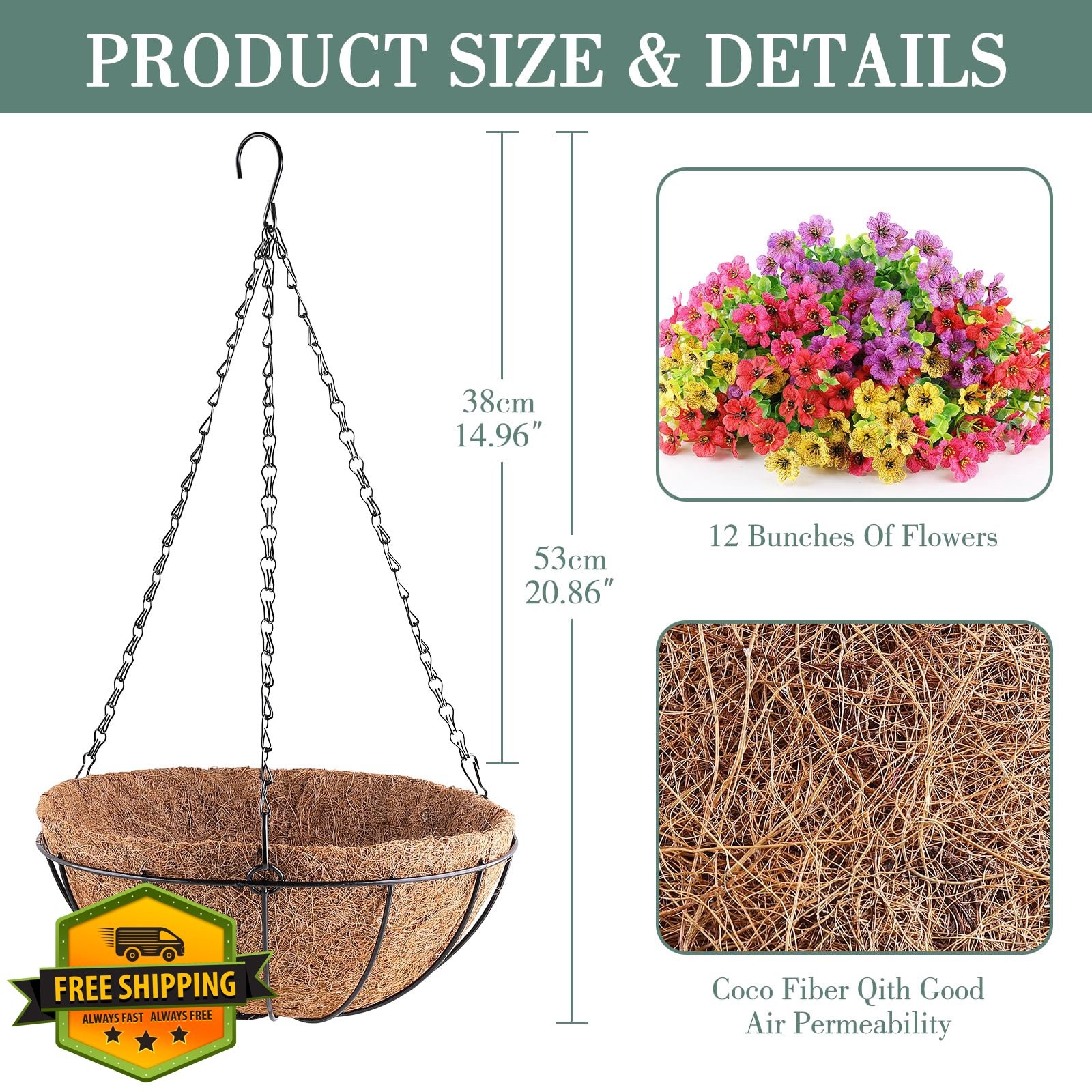 AGIRL Artificial Hanging Flowers with Basket UV Resistant