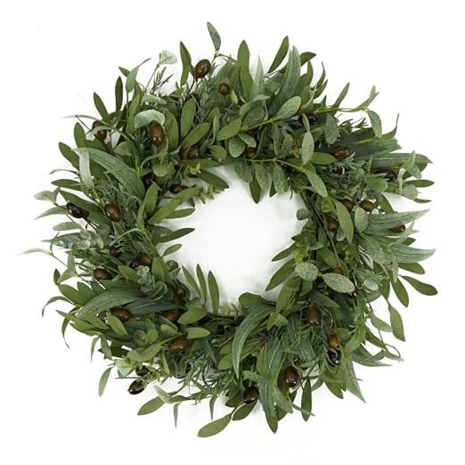 22 inch Olive Wreaths for Front Door Greenery Wreath with Olive Leaves, Bean