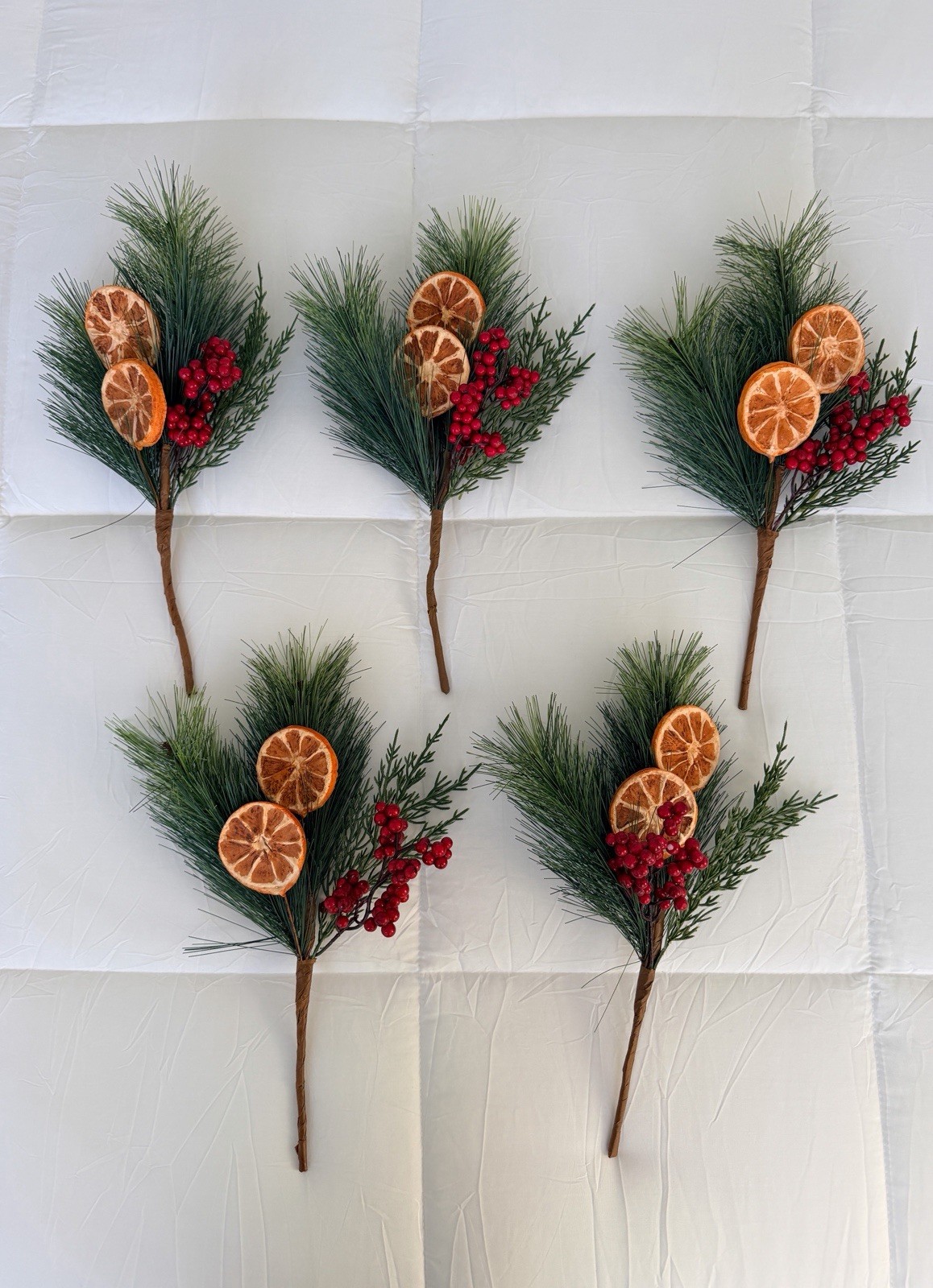 Lot of 5 Faux Citrus Berry & Pine 15” Branch Picks Holiday Décor