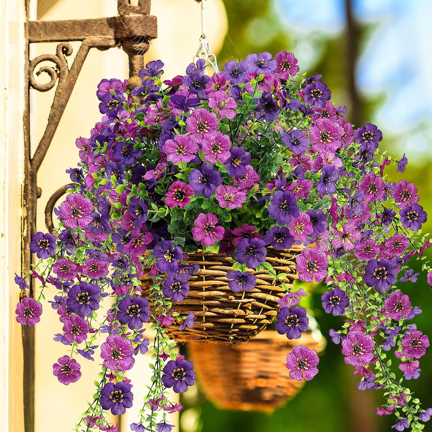 6Pcs UV Resistant Faux Silk Flowers for Outdoor Decor – Purple Mums & Daisies
