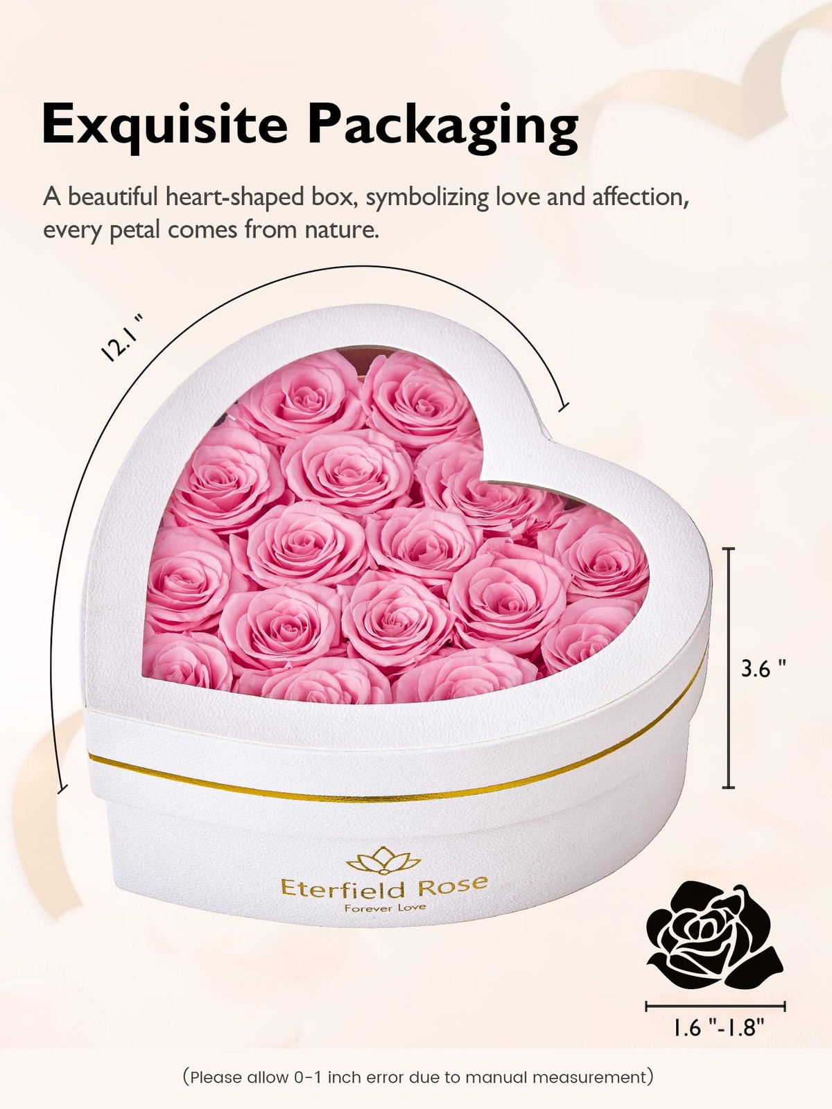 Pink Preserved Roses In Heart Shape Box Forever Flowers Anniversary 16 PCS