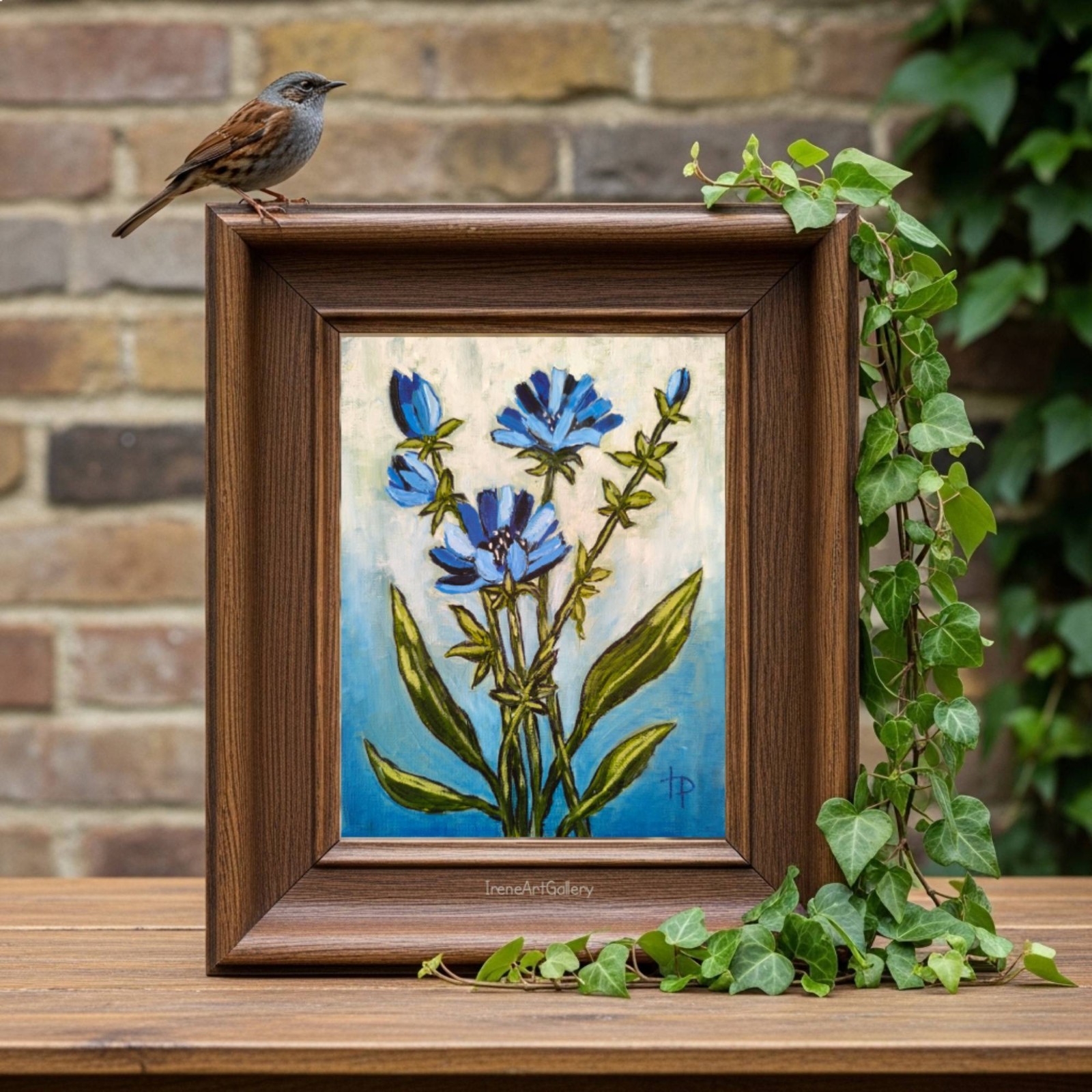 Chicory Botanical Oil Painting Original Floral Expressionist Art Blue Flower Wal