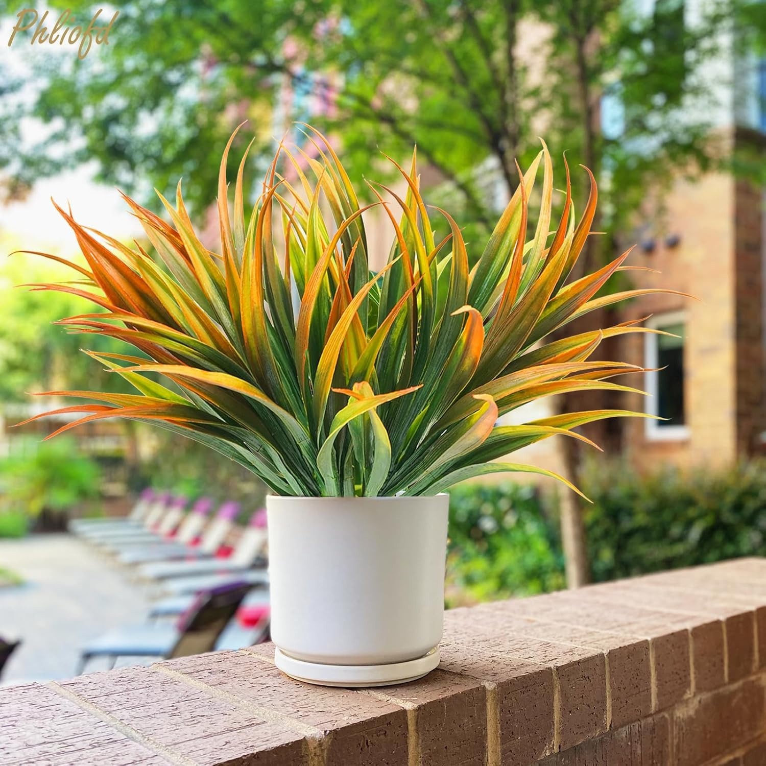 6-Pc UV Resistant Artificial Grass Plants – 17.3in Vibrant Yellow & Orange