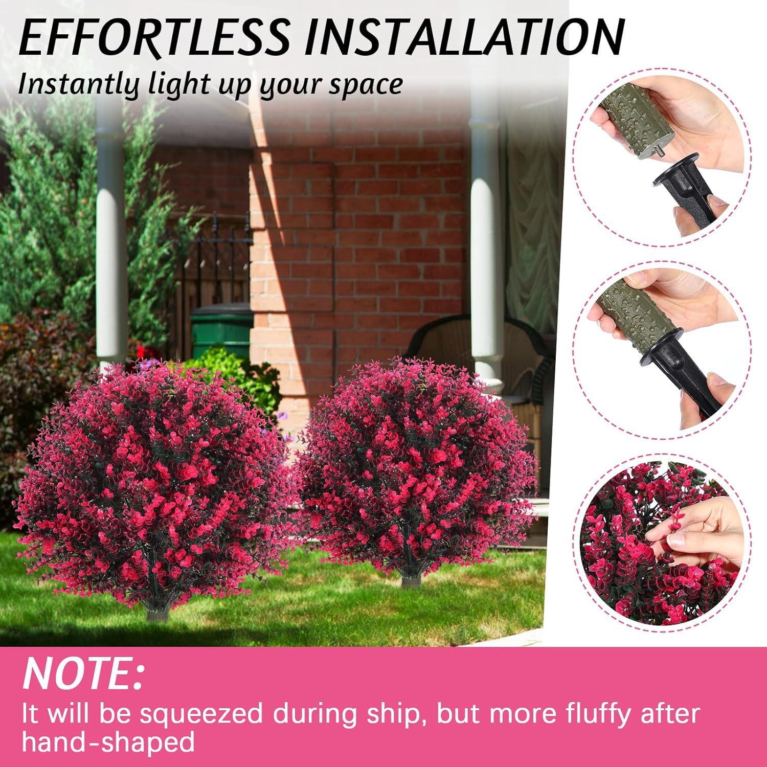 6 Pcs 18″ UV Resistant Artificial Boxwood Ball Topiary – Rose Red