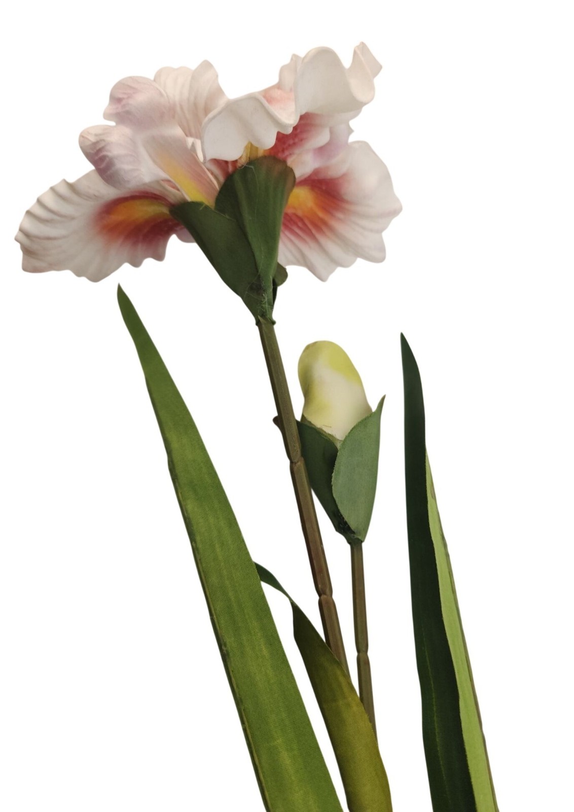 Artificial Iris Flower 33 Inch Tall White Faux Iris Stem Hand Painted Look Flora