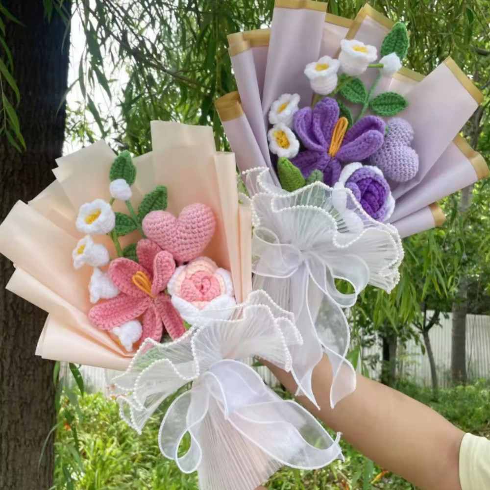 💖Crochet Flower Bouquet Rose Handmade Knitted Eternal Artificial Anniversary💖