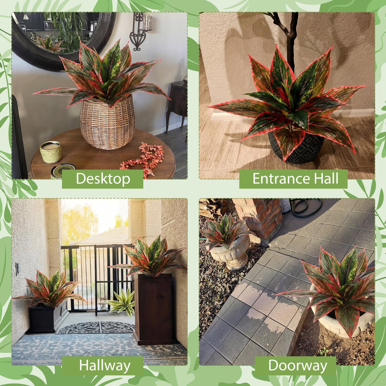 6 Pack Artificial Hostas for Outdoors Fake Greenery Plants Tropical Bushes Fa…