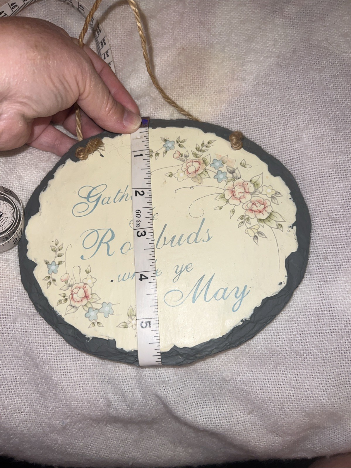 7” Gather Ye Rosebuds While Ye May Print On Ceramic Slate Cottage Decor