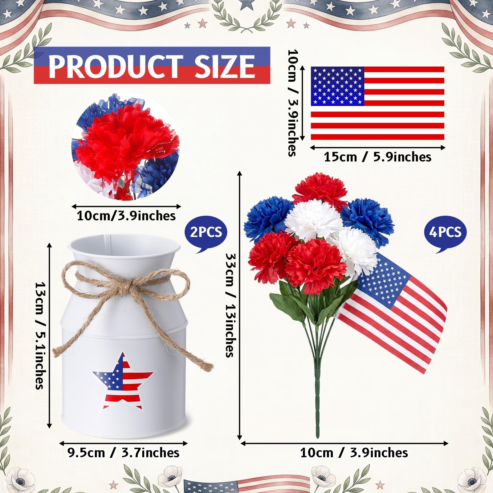 6 Pcs 4th of July Table Centerpiece Decoration 250 Anniversary USA Table Flow…