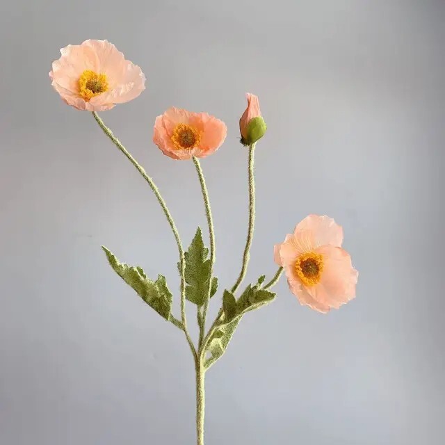 Artificial fake poppy flowers Silk Long Stem Housewarming Bridal Boquet Decor