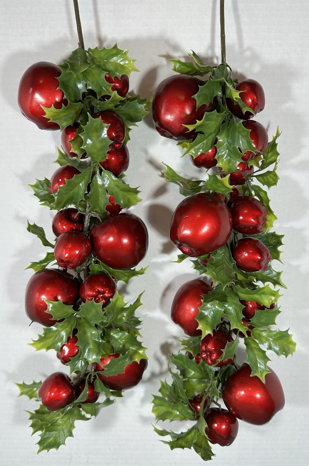 Lot of 2 Vintage Artificial Christmas Foliage Swag Apples & Holly 21″ Long NICE