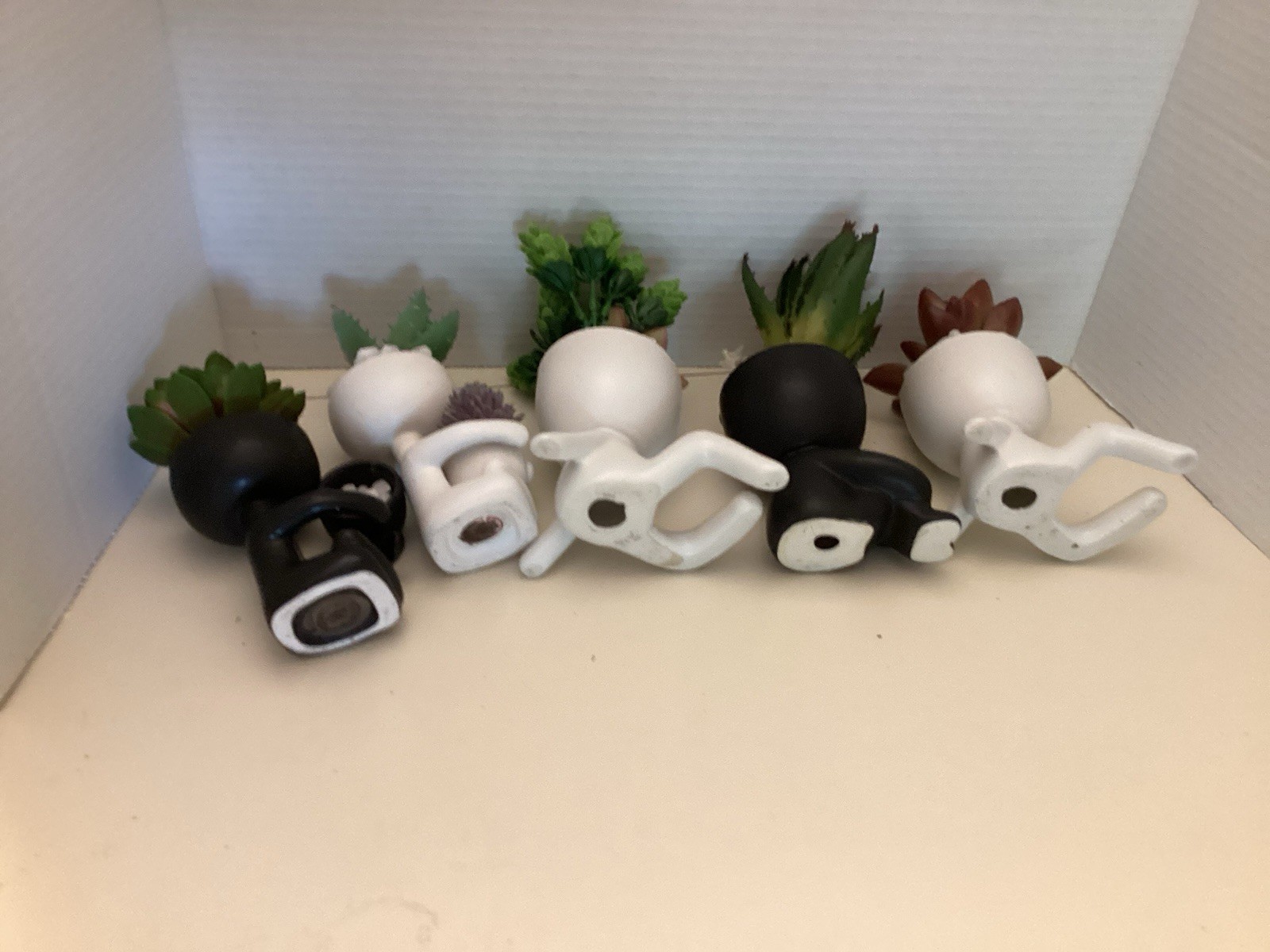 Faux Fake Succulents In Human Statue Pot Black & White Five