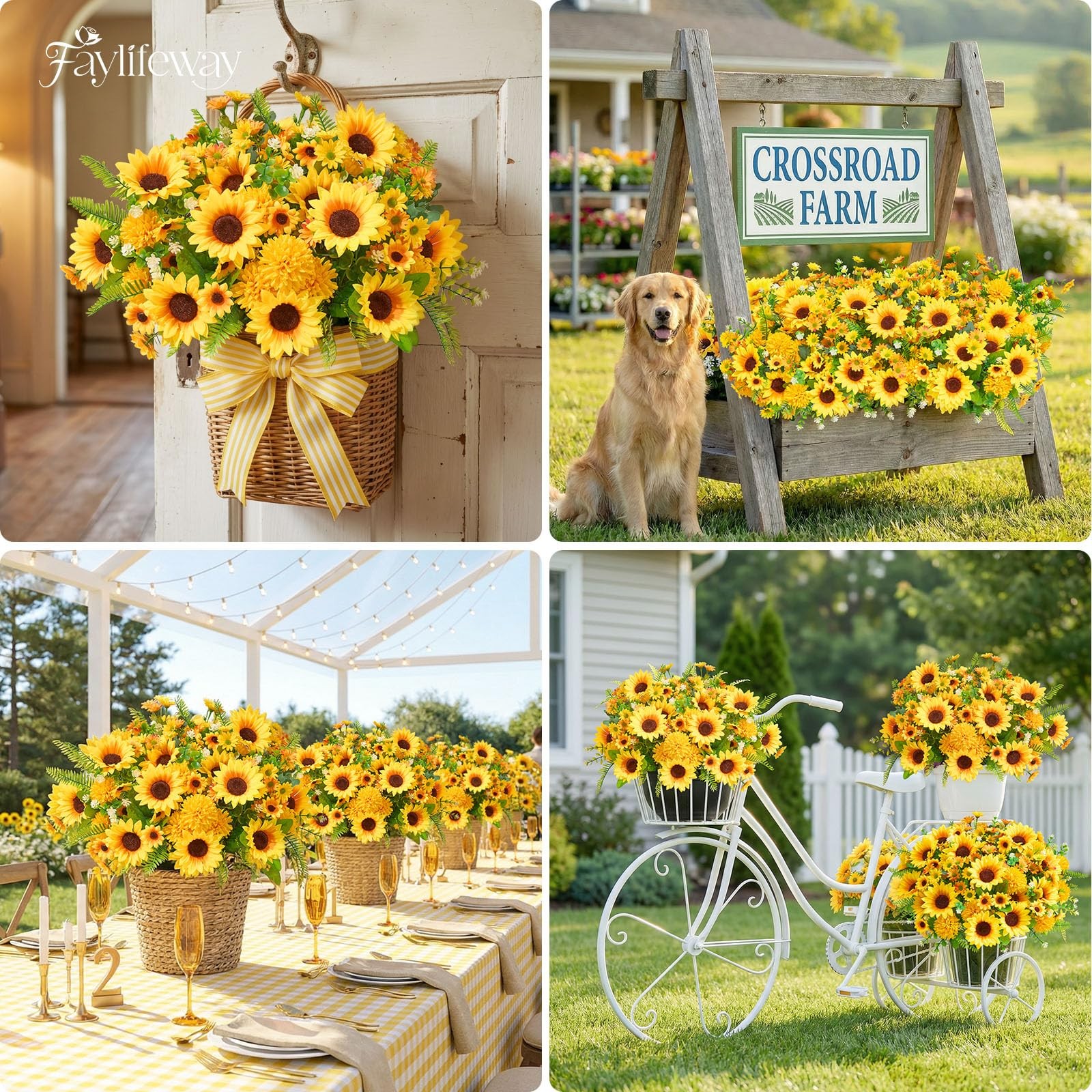 8 Bundles Artificial Flowers for Outdoors,UV Resistant Faux Sunflowers and Da…