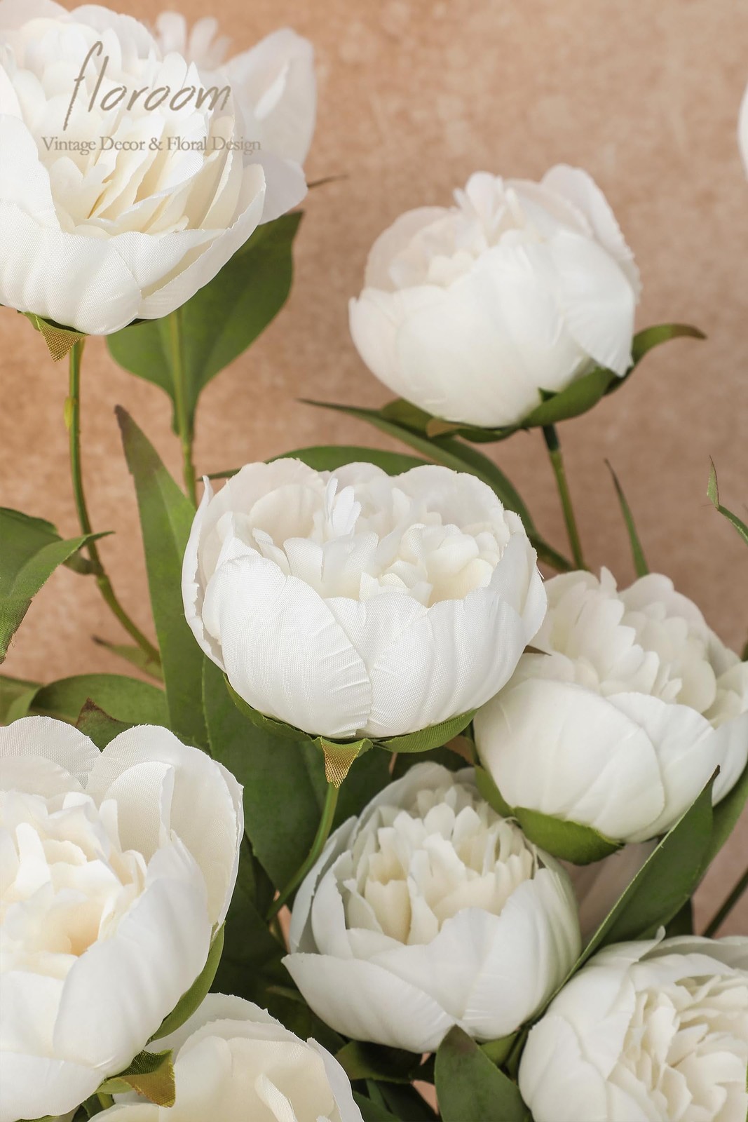 6 Pcs Ivory Faux Silk Peony Artificial Flowers, 27″ Long Stem Peonies Bulk, W…