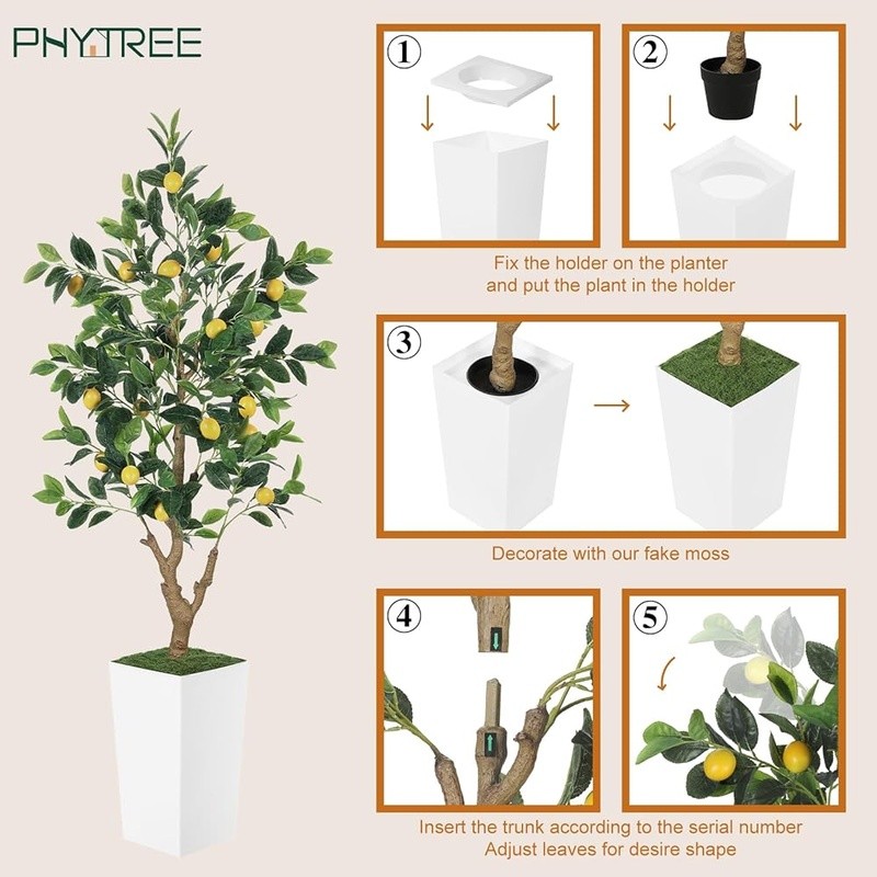 5FT Artificial Lemon Tree W/ Planter Indoor Outdoor Faux Plant Home Decor New