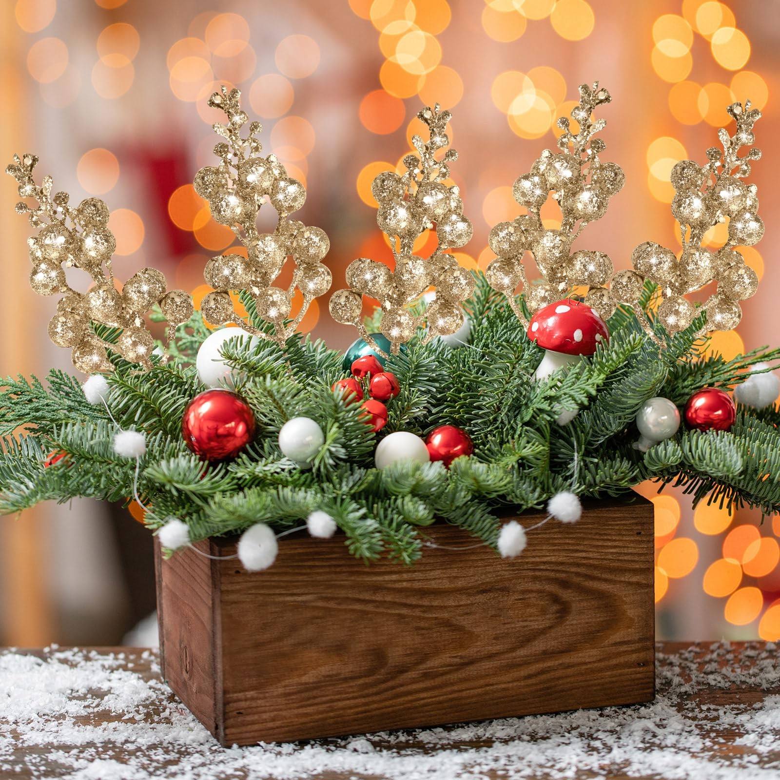36 Pcs Christmas Glittered Berries Stems 7.9 Inch Artificial Berries Sprays B…