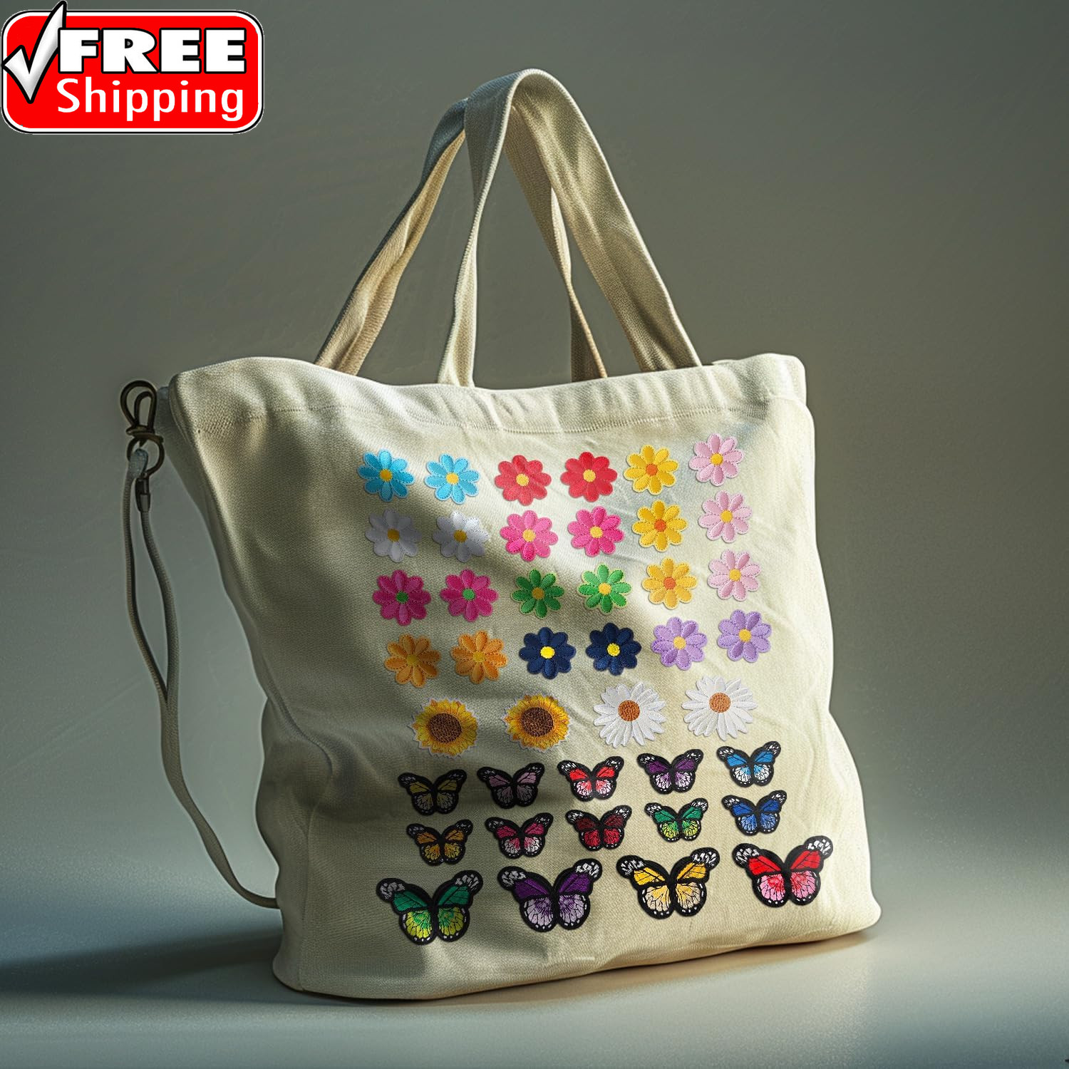 42PCS Flower & Butterfly Iron on Patches, Sew on Embroidered Applique Flower & B