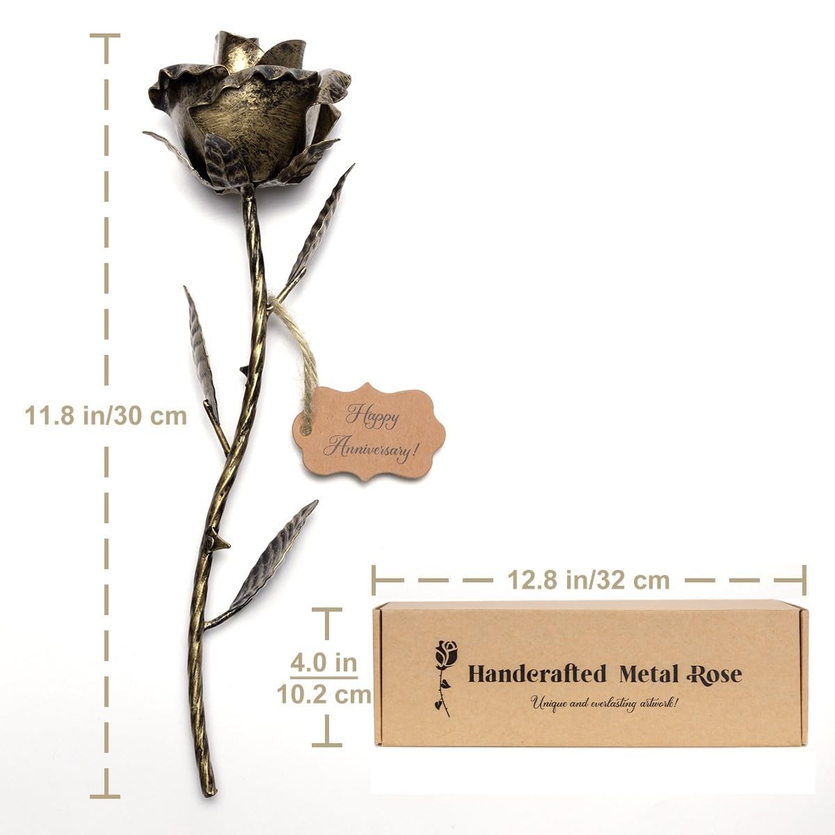 Bronze Anniversary 8 Year Gifts – Metal Rose 8th Anniversary for Her Bronze