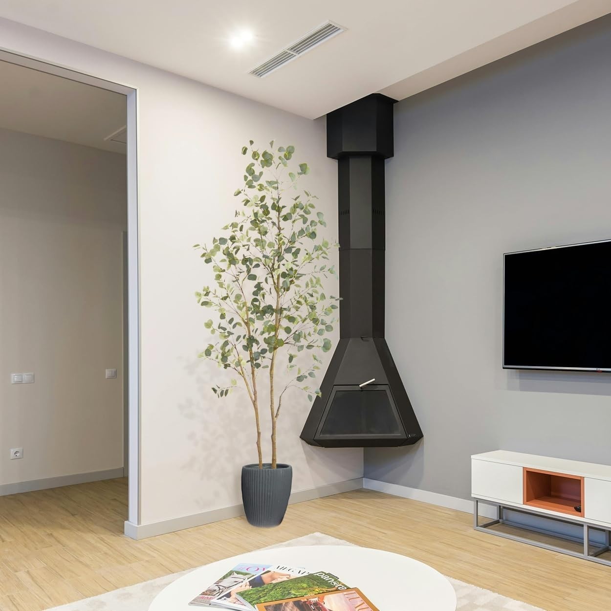 Lifelike 8ft Eucalyptus Silk Plant with Adjustable Shape – Indoor/Outdoor Beauty