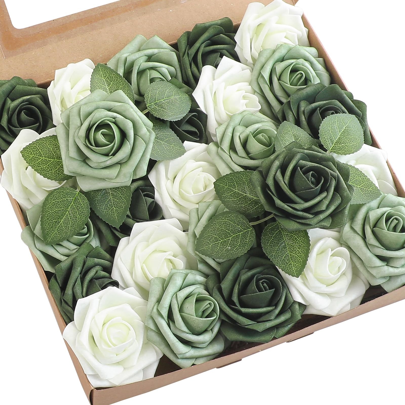 Artificial Flowers 25pcs Real Looking Sage Green & Emerald Green Foam Fake Ro…