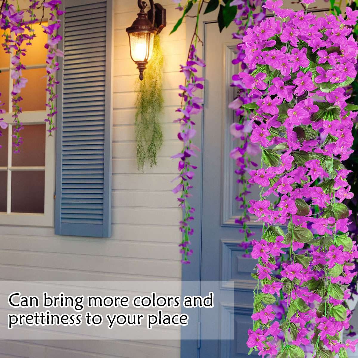 Artificial Hanging Violet Flowers, Lifelike Fake Vine Plants for Wall Decor Home