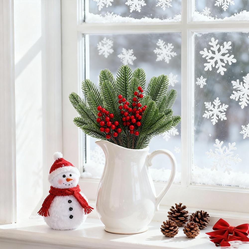 RioBeryo 50 Pcs 10 Inches Artificial Pine Branches Greenery Plants Pine Needl…