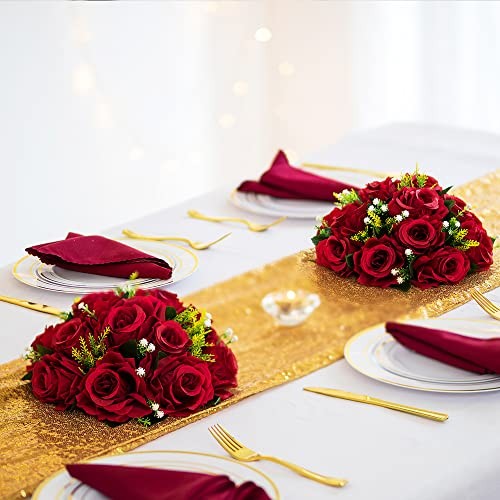 10 Pcs Crimson Red Artificial Rose Flower Balls