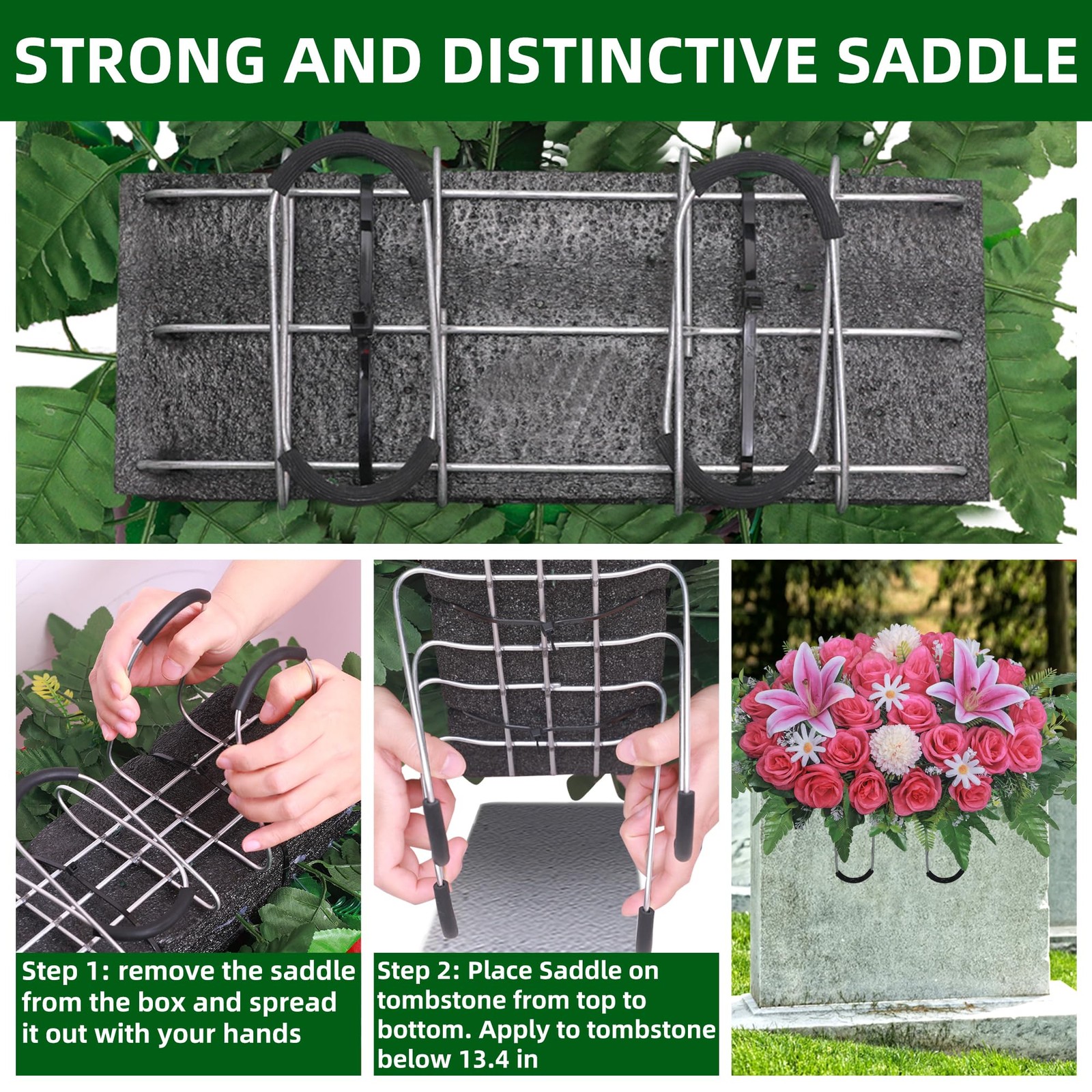 Artificial Cemetery Flower Saddles,Headstone Saddles for Graves,Lily Rose Flower