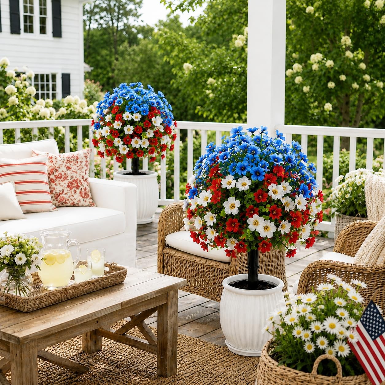 22″ Red White Blue Artificial Flowers with Ground Stakes, 4th of July Decor U…