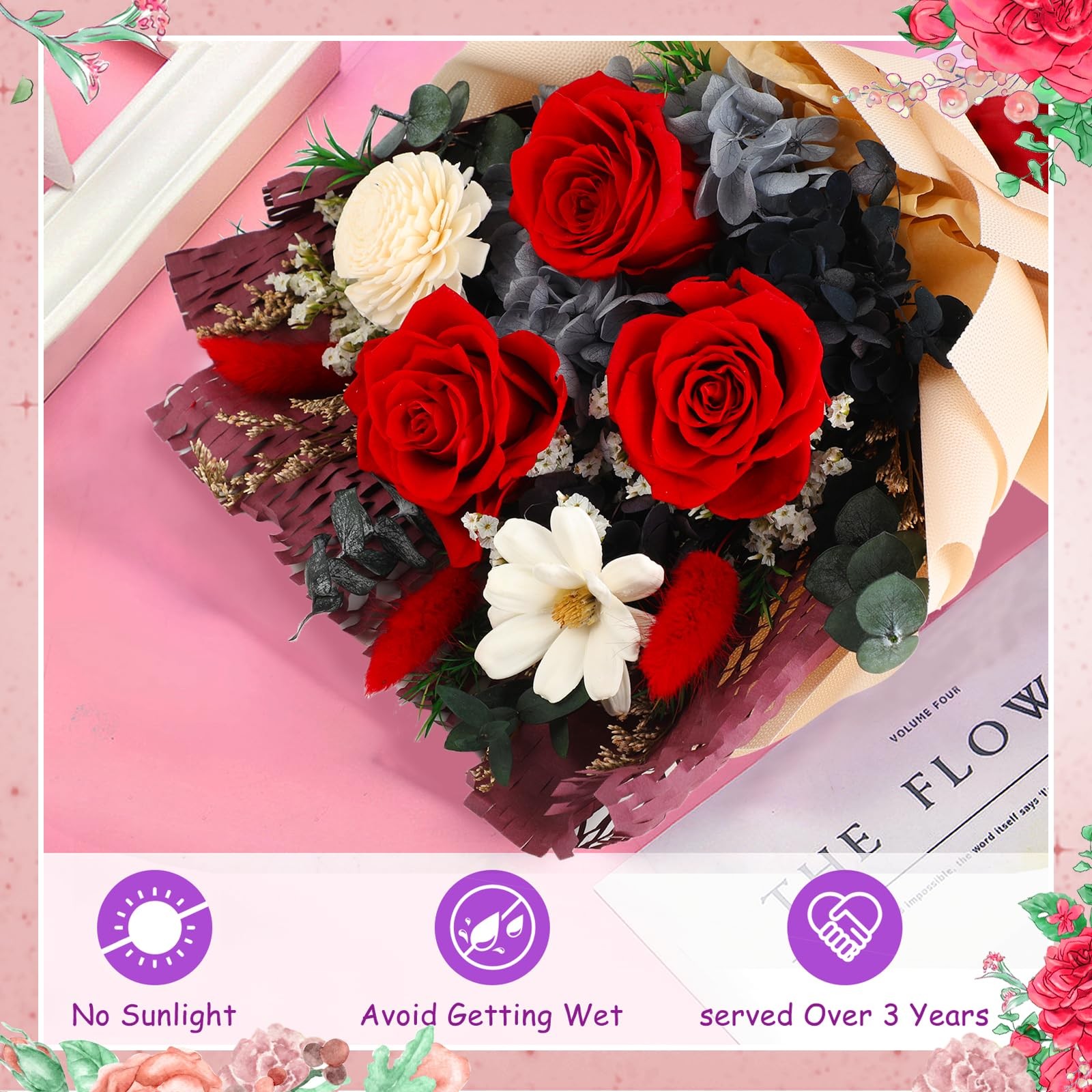 Forever Flowers Bouquets, Real Rose, Mothers Day Gift, Mom Delivery Womens