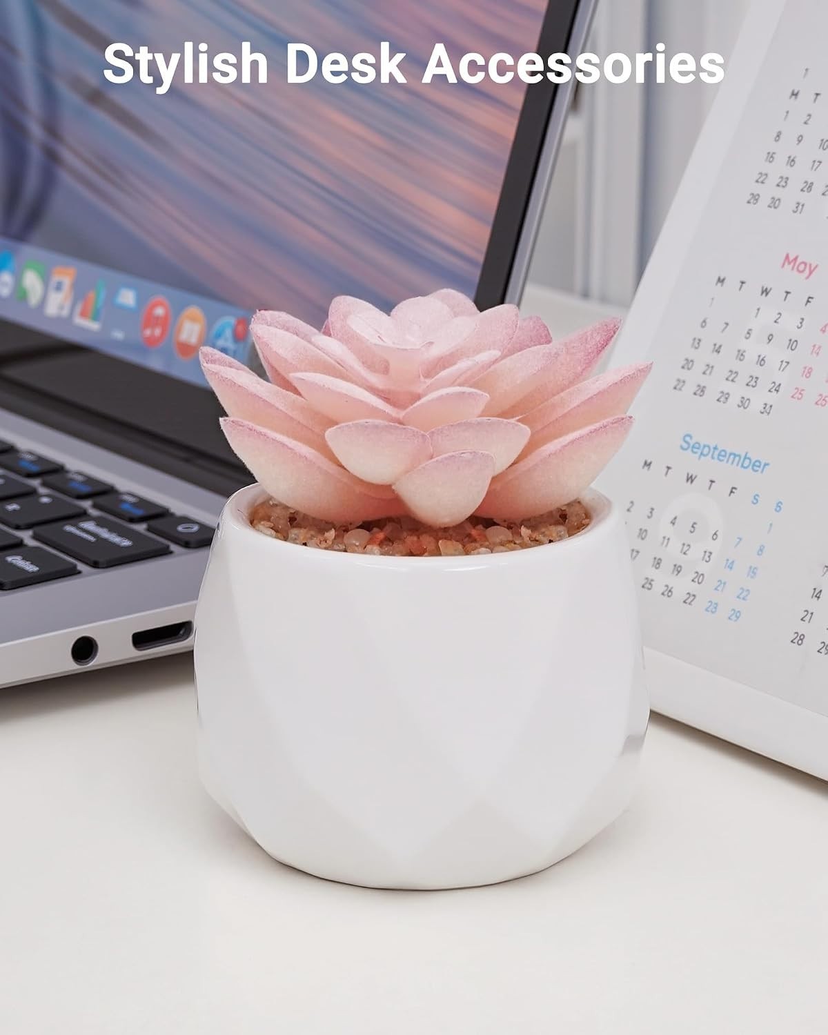 Vibrant Pink Mini Faux Succulents in Ceramic Pots – Perfect for Home & Office…