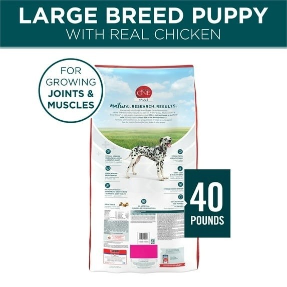 Purina One Plus Puppy Dry Dog Food for Large Dogs High Protein Growth Supprt, Re