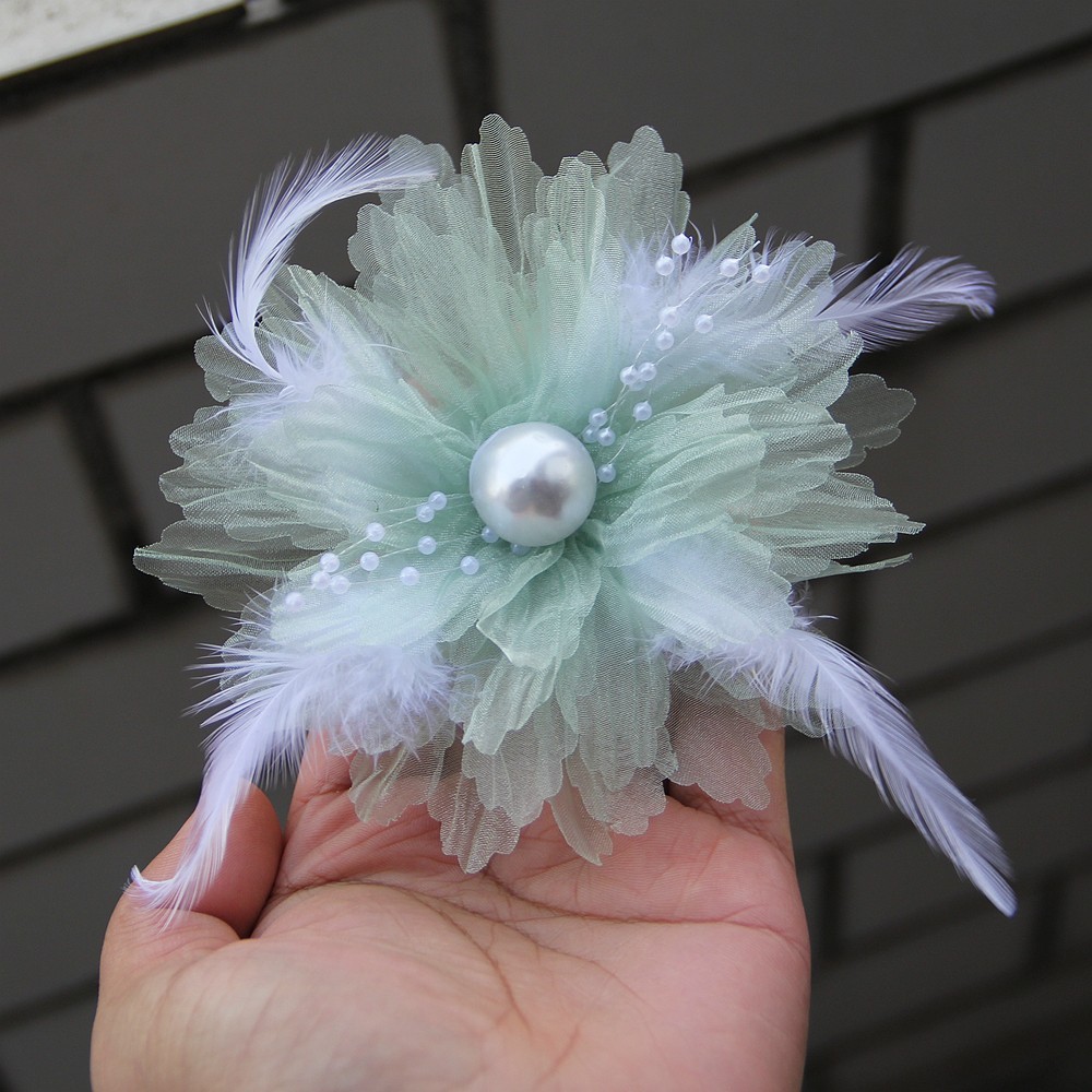 12.5cm New Organza Retro Pearl Feather Flower Floral Shape DIY Fabric Applique
