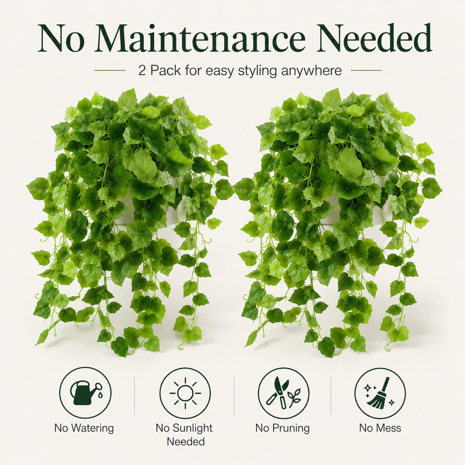 36″ Faux Hanging Ivy Plants in White Pots, 2 Pack Fake Pothos Artificial Hang…